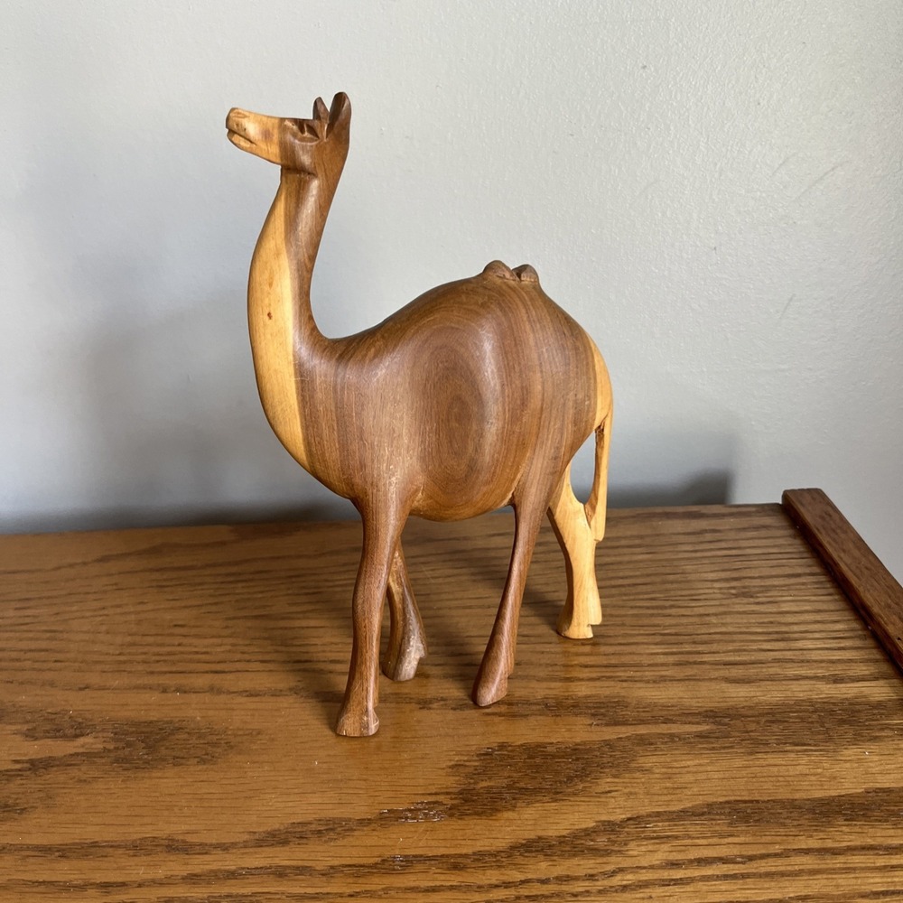 Vintage MCM Hand Carved Wood Camel Figurine 8" High Decor Nativity